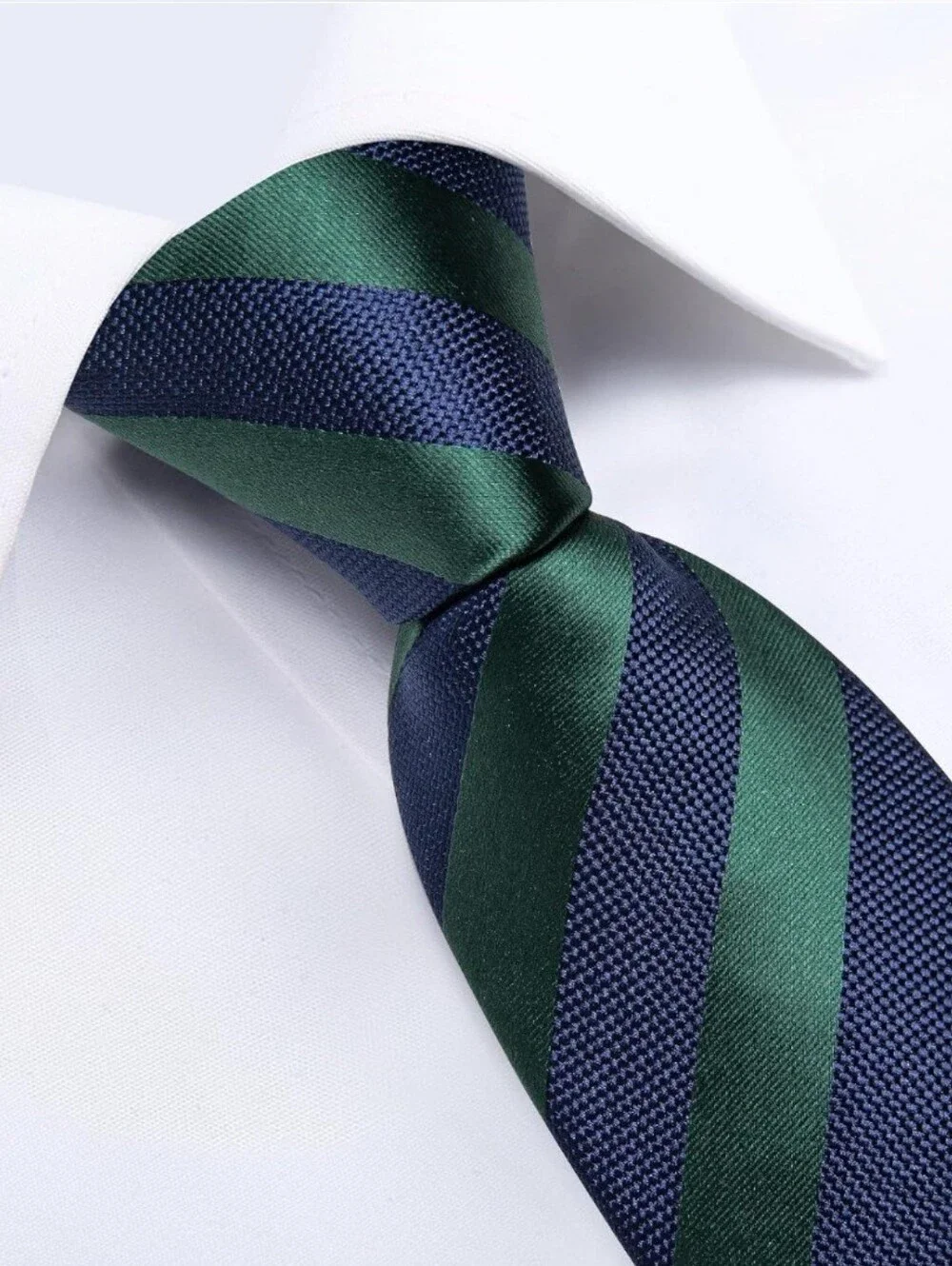 Men's Green‎ and Navy Diagonal Stripe Tie Set with Pocket Square and Cufflinks